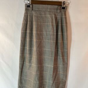Vintage 4 Petite JH Collectibles Tan Plaid Midi Pencil Skirt USA Womens Union‎